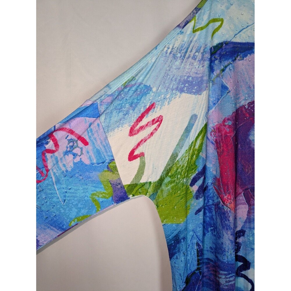 ali miles Tunic L Women's Abstract Multi Print 3/4 Sleeve Clear Rhinestones Art - Picture 3 of 8